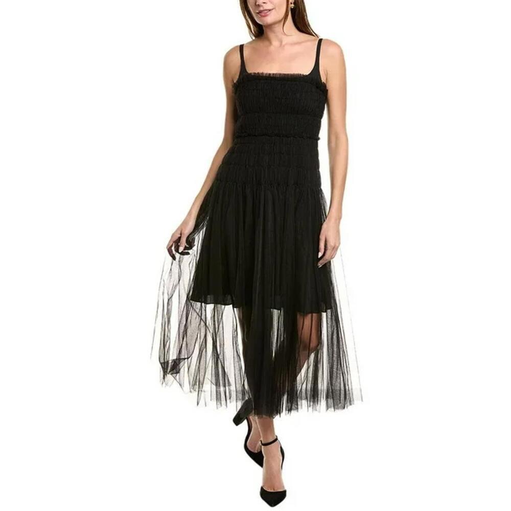 NWT Rebecca Taylor Tulle Sleeveless Midi Dress In Black Size 4 $495 Retail